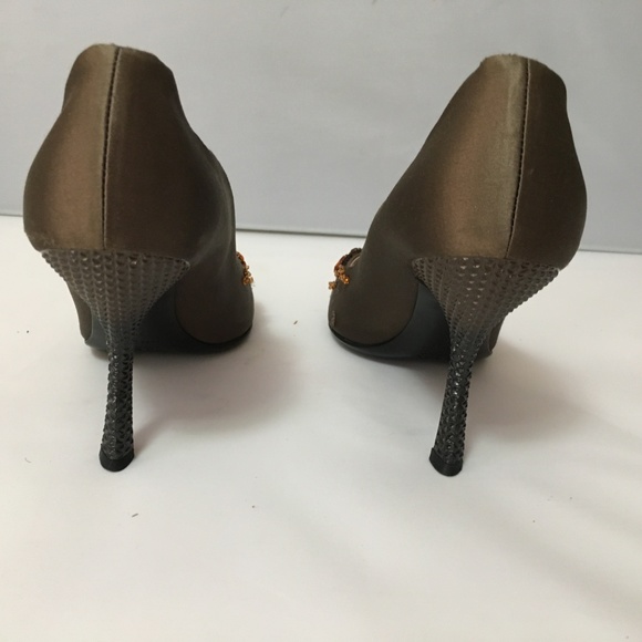 Prada Brown Scallop Satin Earth-Tone Stone Heels - Picture 4 of 8